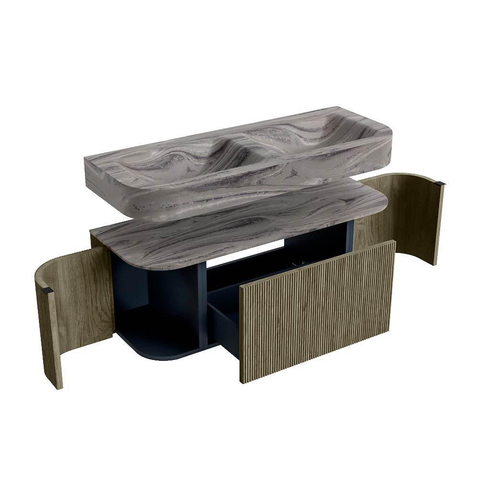 MONDIAZ THOR-DLUX Meuble de salle de bains 120cm arrondi gauche + droite couleur Shadow avec 1 tiroir et 2 portes. Vasque suspendue CLOUD Double 2 trous de robinet couleur Sombra. SW1463673