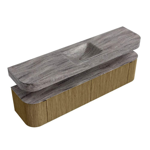 MONDIAZ THOR-DLUX Meuble de salle de bains 190cm arrondi gauche + droite couleur Dusk avec 2 tiroirs et 2 portes. Vasque suspendue CLOUD Milieu sans trou de robinet couleur Oza. SW1466810