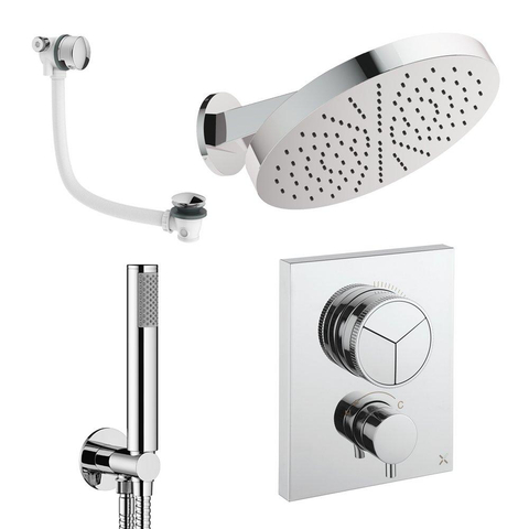 Crosswater MPRO ensemble de douche pluie encastré – douche de tête Ø 30 cm – bras mural courbé 20.2 cm – vidage de baignoire – chrome SW1472752