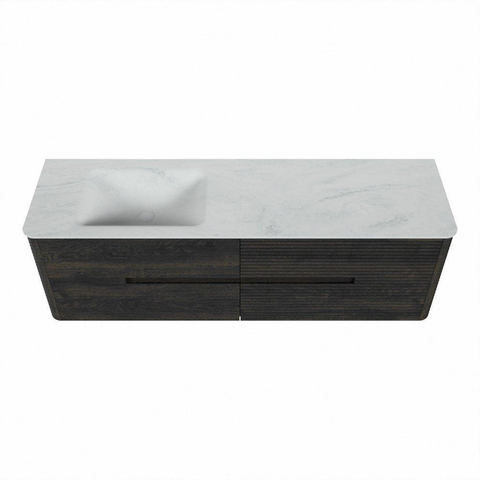 Mondiaz CIRO-DLUX Meuble de salle de bains - 160x45x50cm - Vasque en solid surface Opalo - 1 lavabo à gauche - 1 trou de robinet - 4 tiroirs - Shadow SW1532422