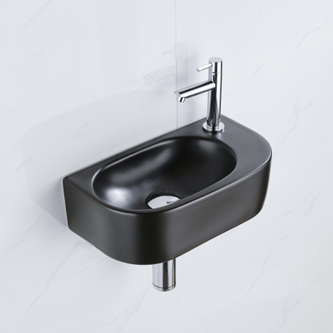 QeramiQ Fuente fonteinset – halfrond – 40x21.5x12 cm – keramiek zwart mat – kraangat rechts – chromen kraan SW1232787