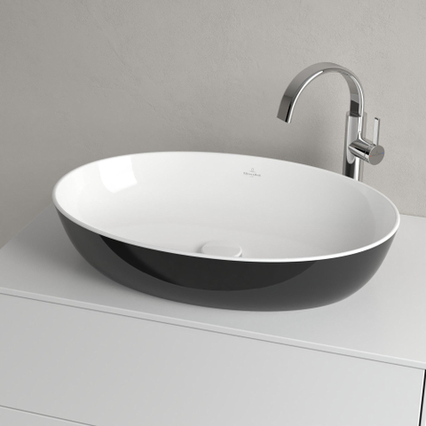 Villeroy & Boch Artis opzetwastafel ovaal - 61x41x12.5cm - zonder kraangat - zonder overloop - Coal Black (glans zwart) SW68832