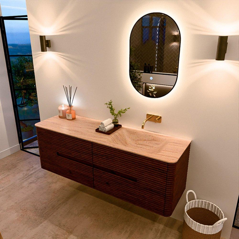 Mondiaz CIRO-DLUX Ensemble de meubles de salle de bains - 150x45x50cm - vasque Solid Surface Saba - 1 lavabo à droite - sans trous de robinetterie - 4 tiroirs - Ruby SW1531902
