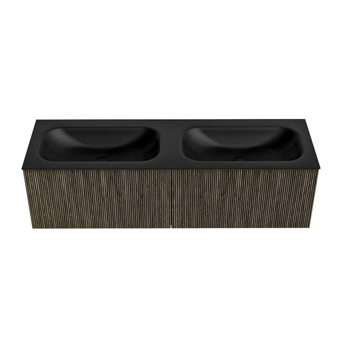 Mondiaz KURVE Badkamermeubelset - 150x46x40cm - 2 lade - wastafel solid surface - dubbel - 2 kraangaten - Shadow SW1414303