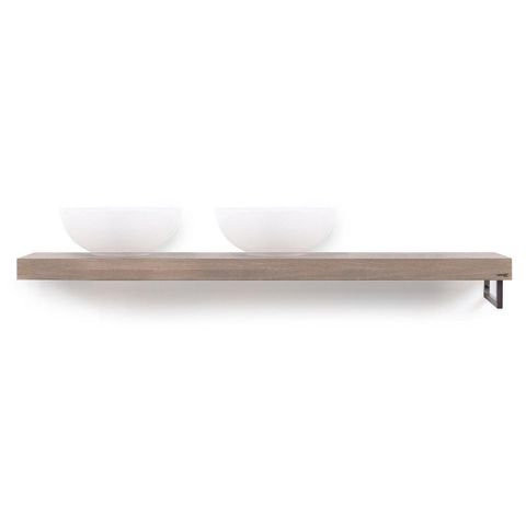 Looox Wood collection Solo plan sous vasque - 160x46cm - Avec porte-serviettes (droite) inox brossé - Chêne massif gris ancien SW108669
