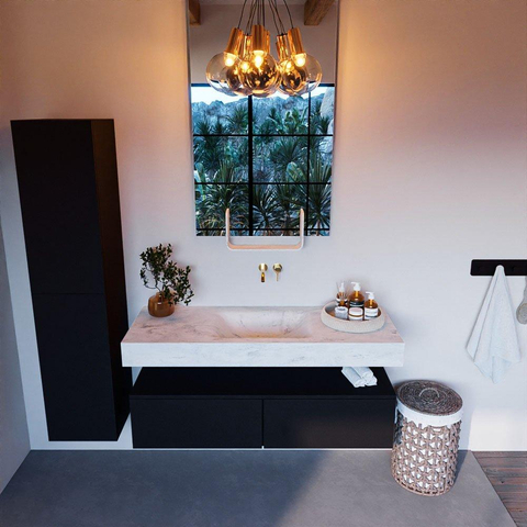 Mondiaz ALAN-DLUX Ensemble de meuble - 130cm - meuble Urban mat - 2 tiroirs - Lavabo Cloud Opalo suspendu - vasque Centre - 0 trous de robinet SW806292