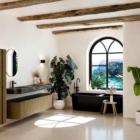 MONDIAZ THOR-DLUX 180cm meuble de salle de bains arrondi gauche + droite couleur Dusk avec 2 tiroirs et 2 portes. Vasque suspendue CLOUD Gauche 1 trou de robinet couleur Lava. SW1466008