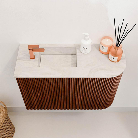 Mondiaz JOYA-DLUX 61.6cm toiletmeubel - ronding rechts kleur Ruby - Wastafel FAYE positie Links 1 kraangat kleur Ostra. SW1423790