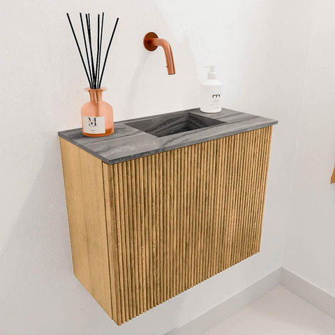 Mondiaz JOYA-DLUX 50cm toiletmeubel - kleur Oak - Wastafel FAYE positie Rechts Zonder kraangat kleur Sombra. SW1424246