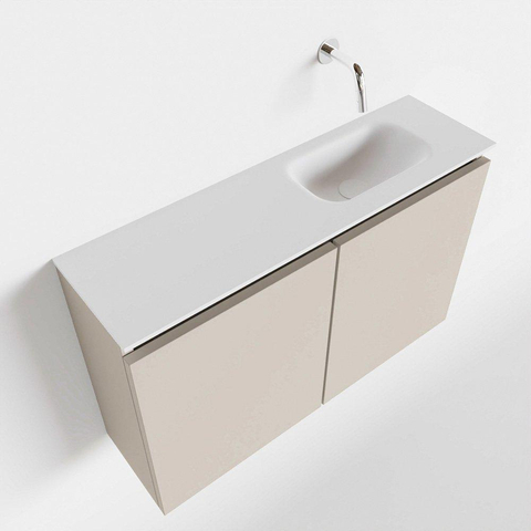 MONDIAZ TURE Toiletmeubel 80x23x50cm met 0 kraangaten 2 deuren linen mat Wastafel Eden rechts Solid Surface Wit SW475096
