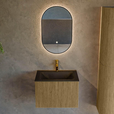 Mondiaz KURVE Ensemble meuble de salle de bains - 60x46x40cm - 1 tiroir - vasque solid surface - centrale - 1 trou de robinet - Dusk SW1415089