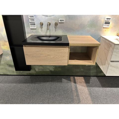 Mondiaz BUKLA Badkamermeubelset 100x45x34cm 0 kraangaten wasbak links solid surface Urban greeploos 1 lade Melamine Washed Oak