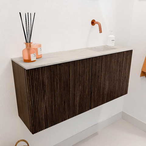 Mondiaz JOYA-DLUX 90cm toiletmeubel - kleur Walnut - Wastafel FAYE positie Rechts Zonder kraangat kleur Ostra. SW1422613
