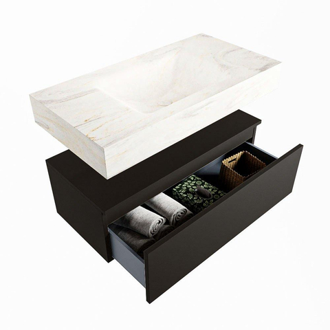 Mondiaz ALAN-DLUX Ensemble de meuble - 90cm - meuble Urban mat - 1 tiroir - Lavabo Cloud Ostra suspendu - vasque Centre - 1 trou de robinet SW807360