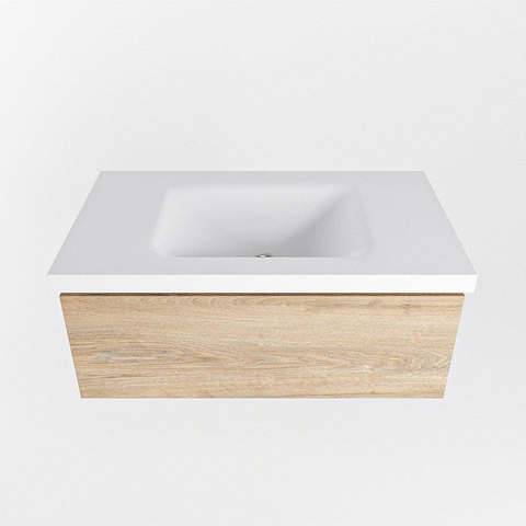 Mondiaz BUKLA Ensemble de meuble - 80x45x34cm - 0 trous de robinet - lavabo centré - solid surface - Talc - sans poignée - 1 tiroir - Mélamine - Chêne blanchi SW704726