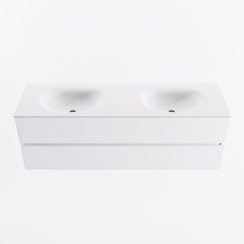 MONDIAZ VICA meuble sous lavabo 150cm Talc 2 tiroirs. Lavabo MOON double sans trou de robinet, couleur Talc. SW1381876