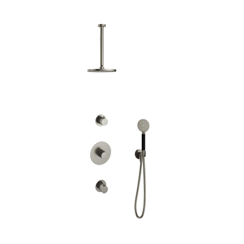 Hotbath Cobber IBS20 Regendoucheset - inbouw - 30cm plafondarm - 20cm ronde hoofddouche - 3 standen handdouche - geborsteld nikkel (RVS) SW440655