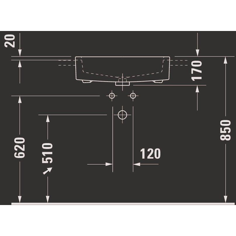 Duravit Vero Half inbouwwastafel - met kraangat - met overloop - 55x47cm - met wondergliss - inclusief bevestiging - wit 0300008