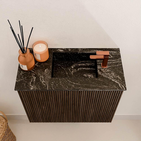 Mondiaz JOYA-DLUX Meuble de toilette 50cm - couleur Walnut - Vasque FAYE position Droite 1 trou de robinet couleur Lava. SW1422488