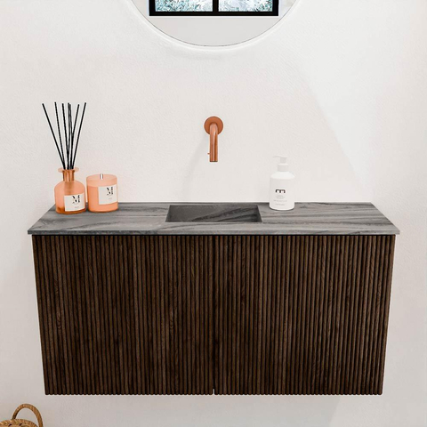 Mondiaz JOYA-DLUX 80cm toiletmeubel - kleur Walnut - Wastafel FAYE positie Midden Zonder kraangat kleur Sombra. SW1424717