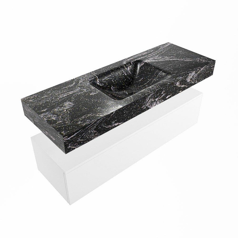 Mondiaz ALAN-DLUX Ensemble de meuble - 130cm - meuble Talc mat - 1 tiroir - Lavabo Cloud Lava suspendu - vasque Centre - 0 trous de robinet SW807652