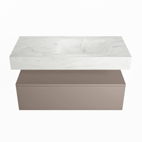 Mondiaz ALAN-DLUX Ensemble de meuble - 100cm - meuble Smoke mat - 1 tiroir - Lavabo Cloud Opalo suspendu - vasque Droite - 0 trous de robinet SW806523