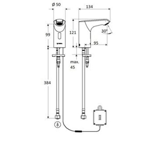 Schell Xeris e hd k électronique robinet de lavabo petit pour eau froide avec batterie 6v avec capteur infrarouge chrome SW85539