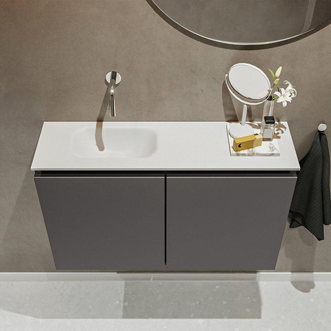 MONDIAZ TURE Toiletmeubel 80x23x50cm met 0 kraangaten 2 deuren dark grey mat Wastafel Eden links Solid Surface Wit SW474954