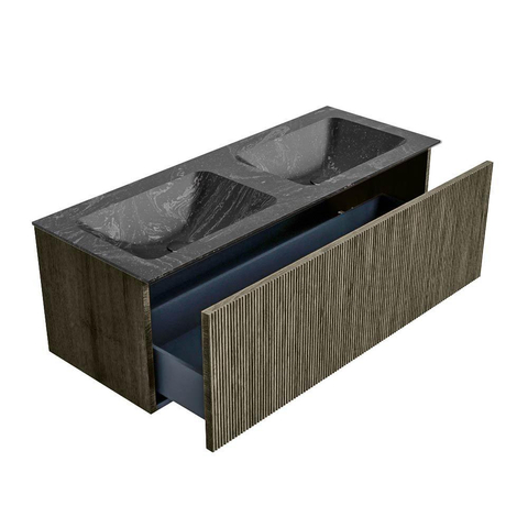 Mondiaz KURVE-DLUX Badkamermeubelset - 120x46x40cm - 1 lade - wastafel solid surface - dubbel - 2 kraangaten - Shadow SW1414688