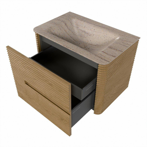 Mondiaz CIRO-DLUX Badkamermeubelset - 70x45x50cm - Solid surface wastafel Saba - 1 wasbak Midden - zonder kraangaten - 2 lades - Oak SW1531167