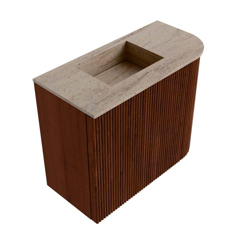 Mondiaz JOYA-DLUX 51.6cm toiletmeubel - ronding rechts kleur Ruby - Wastafel FAYE positie Links Zonder kraangat kleur Saba. SW1425601