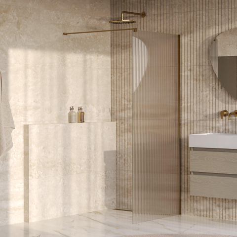BRAUER Oblivion Paroi de douche à l'italienne - 90x200cm - verre cannelé transparent - revêtement de verre - PVD - Or brossé SW1476057