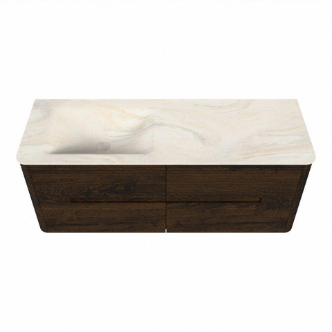Mondiaz CIRO-DLUX Badkamermeubelset - 130x45x50cm - Solid surface wastafel Ostra - 1 wasbak Links - zonder kraangaten - 4 lades - Walnut SW1530394