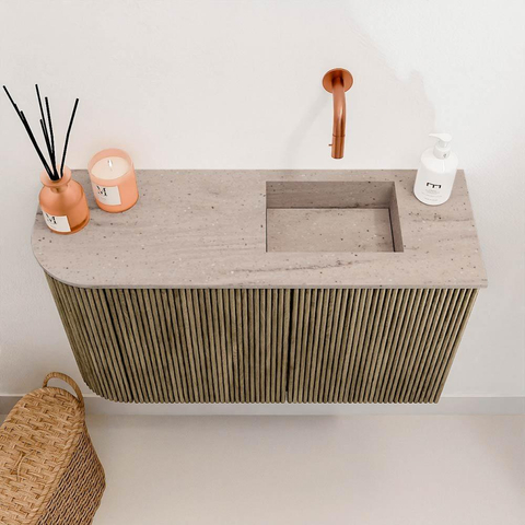 Mondiaz JOYA-DLUX Meuble de salle de bains 71,6cm - arrondi gauche couleur Dusk - Vasque FAYE position Droite Sans trou de robinet couleur Saba SW1426083