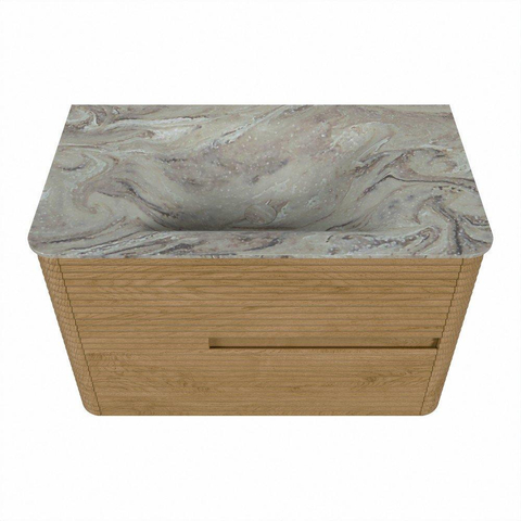 Mondiaz CIRO-DLUX Meuble de salle de bains - 80x45x50cm - Vasque en solid surface Glace - 1 vasque au milieu - 1 trou de robinet - 2 tiroirs - Chêne SW1530834