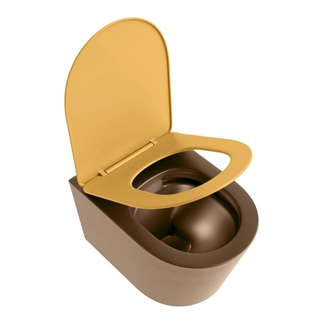 Mondiaz LAVIE hangtoilet – spoelrandloos – 36 x 53 cm – met softclose zitting – Rust (bruin), zitting Ocher (geel) SW1208678