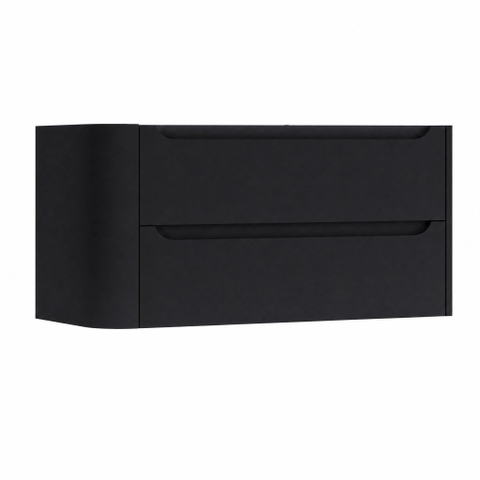 H&R Badmeubelen Juice Meuble sous vasque - 100x45x50cm - angle gauche arrondi - 2 tiroirs - poignée intégrée - noir mat SW1489559