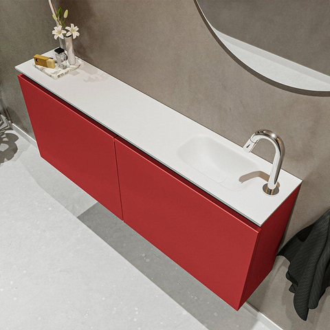 MONDIAZ TURE Toiletmeubel 120x23x50cm met 1 kraangaten 2 deuren fire mat Wastafel Eden rechts Solid Surface Wit SW475055
