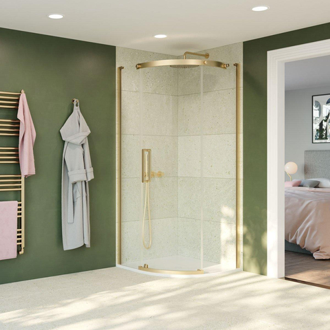 Cabine de douche Crosswater Optix 90x90cm - quart de rond - porte gauche - laiton brossé SW916816