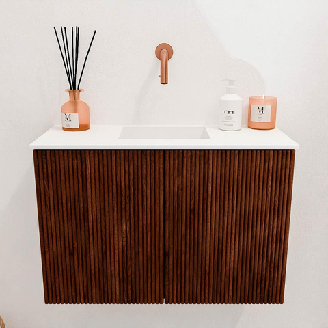 Mondiaz JOYA 60cm meuble de toilette - couleur Ruby - Vasque FAYE position Milieu Sans trou de robinet couleur Talc SW1421734