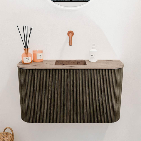 Mondiaz JOYA-DLUX Meuble de salle de bains 73,2cm - arrondi gauche et droite couleur Shadow - Vasque FAYE position Milieu Sans trou de robinet couleur Arena SW1424845