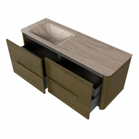 Mondiaz CIRO-DLUX Ensemble de meubles de salle de bains - 130x45x50cm - lavabo Solid surface Saba - 1 vasque à gauche - 1 trou de robinet - 4 tiroirs - Dusk SW1533333