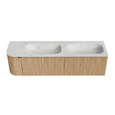 MONDIAZ KURVE-DLUX 165cm meuble de salle de bains avec module 25 L couleur Chêne avec 2 tiroirs et 1 porte. Lavabo STOR SMALL double / droite 2 trous de robinet couleur Opalo. SW1137571