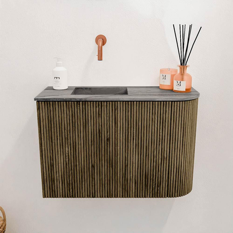 Mondiaz JOYA-DLUX Meuble de toilette 61,6cm - arrondi droit couleur Dusk - Vasque FAYE position Gauche Sans trou de robinet couleur Sombra. SW1426158