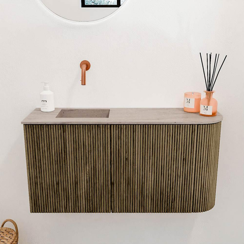Mondiaz JOYA-DLUX Meuble de toilette 81,6cm - arrondi droit couleur Dusk - Vasque FAYE position Gauche Sans trou de robinet couleur Saba SW1426087