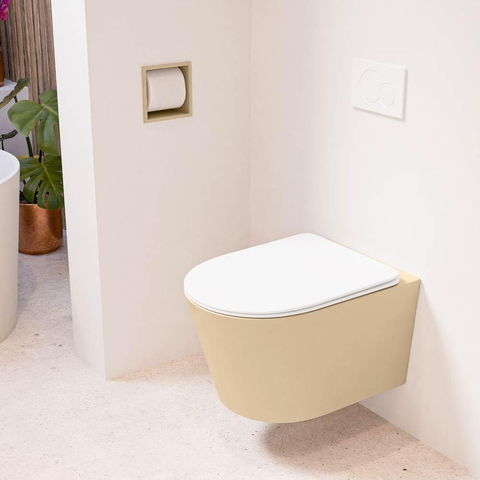 Mondiaz LAVIE hangtoilet – spoelrandloos – 36 x 53 cm – met softclose zitting – Sand (beige), zitting Talc (wit) SW1208765