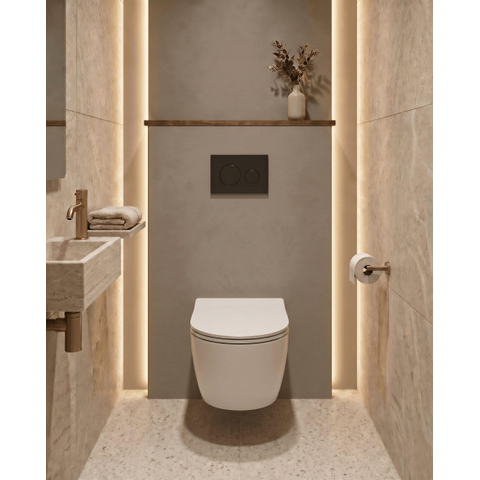 QeramiQ Dely Pack WC - 36,3x51,7cm - à fond creux - sans bride - réservoir encastré Geberit UP720 - abattant WC softclose 35 mm - plaque de commande en métal noir mat - boutons ronds - blanc brillant SW1428840