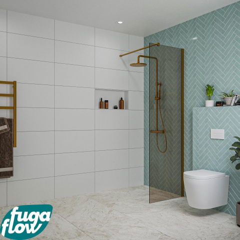 FugaFlow Eccelente Vetro inloopdouche badkamer - 60x200cm - rookglas - wandarm - geborsteld koper SW1124993