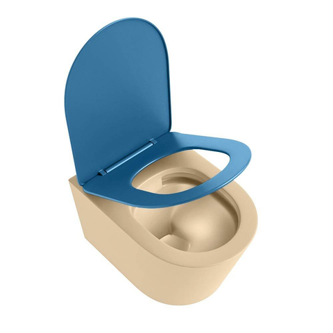 Mondiaz LAVIE WC suspendu – sans bride – 36 x 53 cm – avec abattant softclose – Sand (beige), abattant Jeans (bleu) SW1208645
