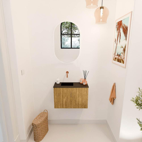 Mondiaz JOYA 60cm toiletmeubel - kleur Oak - Wastafel FAYE positie Links Zonder kraangat kleur Urban. SW1426190